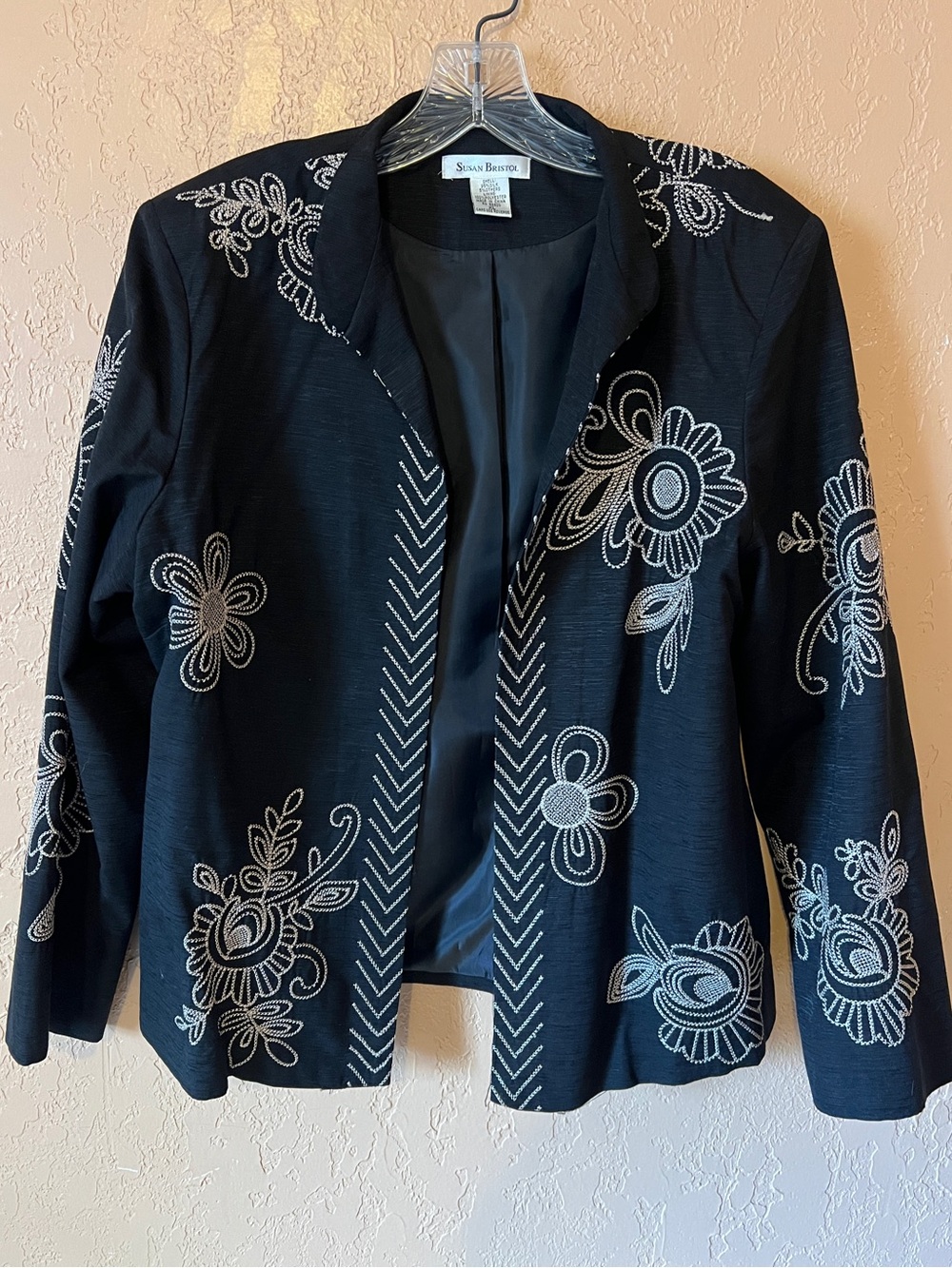 Susan Bristol Black Jacket with Cream Floral Embroidery